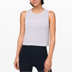 Lululemon Silver Lilac Breeze By Muscle Crop Tank Logo Sleeveless Shirt Size 6